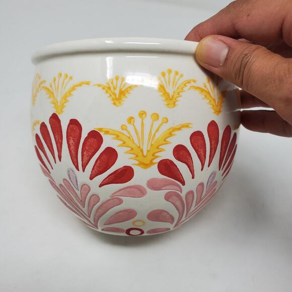 Anthropologie Prima Garden Pot Planter Hand Painted Ceramic Floral Abstract Red - Picture 3 of 6